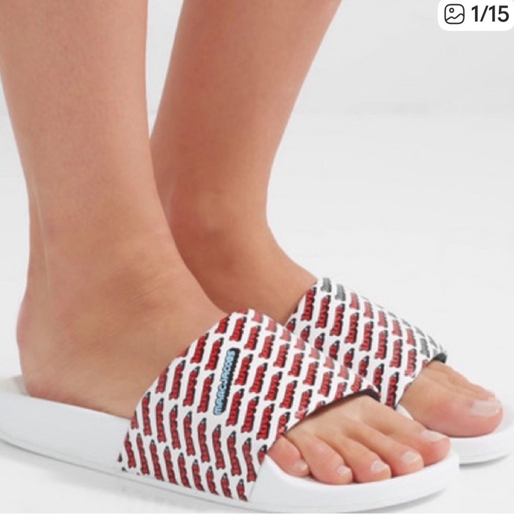 Marc Jacobs White Slides with Red and Black Logo
